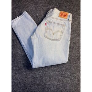 Levi's 501 Tapered Jeans Womens 32x28 Blue Denim Distressed Red Tab Light Wash